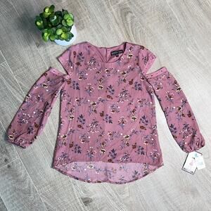 NWT TRIXXI GIRL Floral Woven Cold Shoulder Top Girls